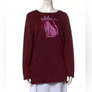 BOB MACKIE Wearable Art "cat" Graphic Print Scoop Neck Sweater Size L NEW